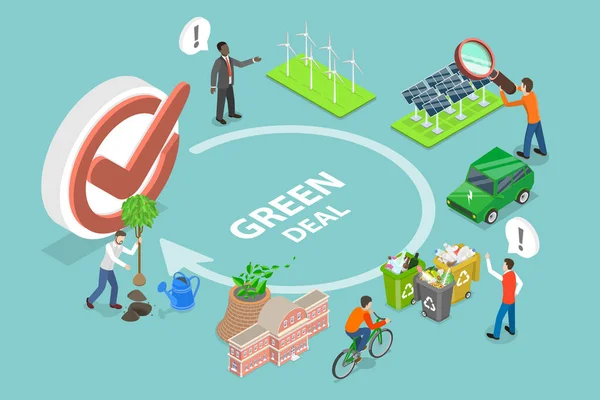 Isometric Flat Vector Conceptual Illustration Green Deal Policy Agreement Nature — Διανυσματικό Αρχείο