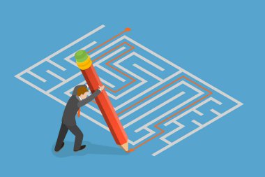 3D Isometric Flat Vector Conceptual Illustration of Challenge Maze, Business Solution, Difficulties Overcoming