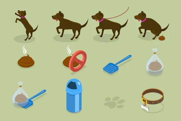 Isometric Flat Vector Conceptual Illustration Pet Care Dog Poo Clean — Vector de stock