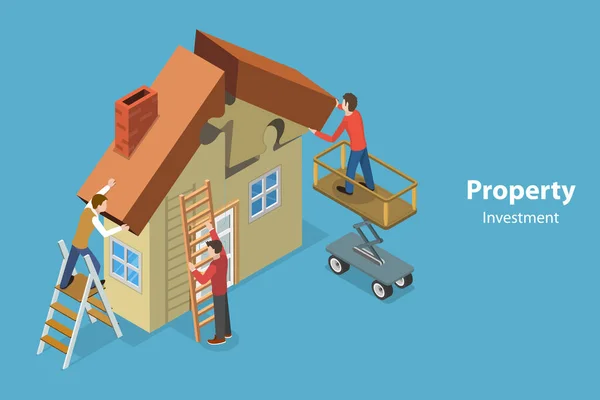 Isometric Flat Vector Conceptual Illustration Property Investment House Loan — Wektor stockowy