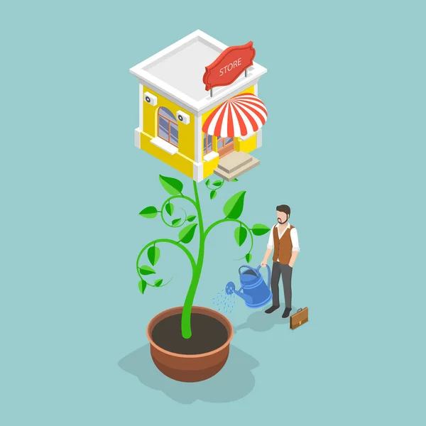 Isometric Flat Vector Conceptual Illustration Small Business Growth Successful Entrepreneur — 스톡 벡터