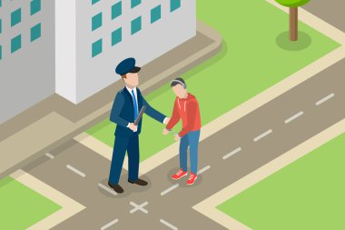 3 Boyutlu Isometric Yassı Vektör Genç Suçlunun Kavramsal İllüstrasyonu, Bir Polis Genç Suçluyu Tutukladı