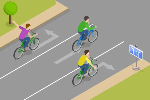 Isometric Flat Vector Conceptual Illustration Safe Bicycle Riding Traffic Regulation — Vector de stock