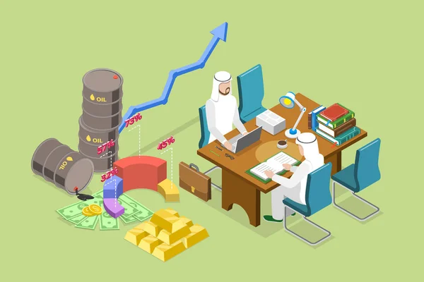 Isometric Flat Vector Conceptual Illustration Oil Business Saudi Businessmen Meating — Stock Vector