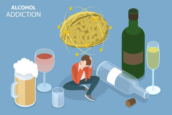 Izometryczny Płaski Wektor Konceptualny Ilustracja Problemu Uzależnienia Alkoholu Złe Nawyki — Wektor stockowy