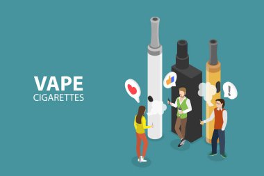3D Isometric Flat Vector Conceptual Illustration of Vape Cigarettes, Portable Smoke Devices