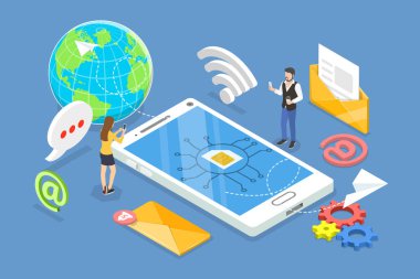 3D Isometric Flat Vector Conceptual Illustration of eSIM, Mobile Communication Technology