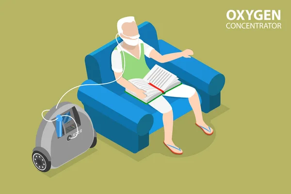 Isometric Flat Vector Conceptual Illustration Oxygen Concentrator Medical Portable Device — Stockvector