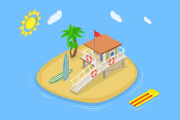 Isometric Flat Vector Conceptual Illustration Lifeguard Tower Baywatch Hut — Stockvector