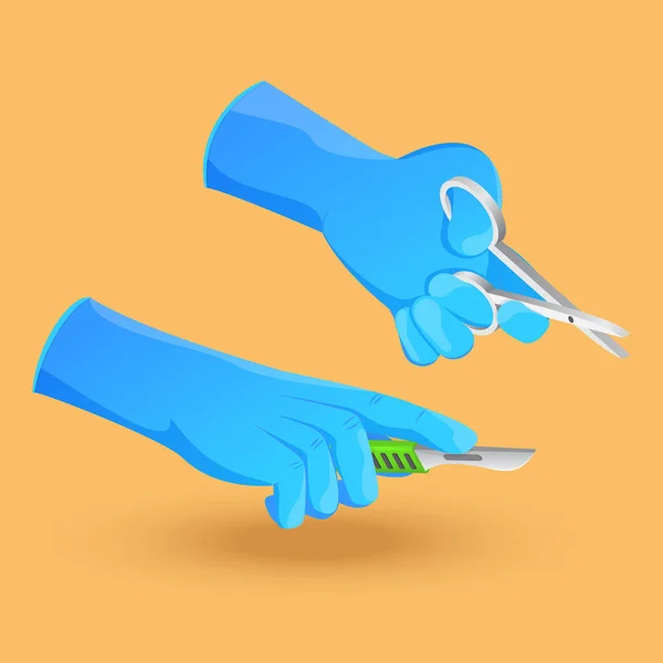 Isometric Flat Vector Icon Surgeon Hands Doctor Holding Scalpel Forceps — Stock Vector