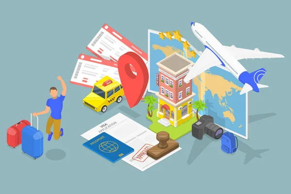 Isometric Flat Vector Conceptual Illustration Visa Application Approving Traveling Abroad — Image vectorielle