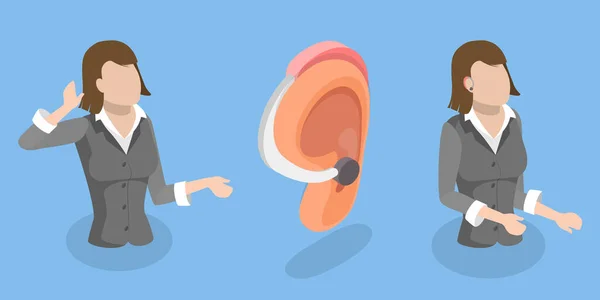Isometric Flat Vector Conceptual Illustration Deafness Hear Aid Hearing Assistence — 스톡 벡터