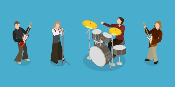 Isometric Flat Vector Conceptual Illustration Rock Music Band Singer Stage — 스톡 벡터