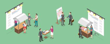 3D Isometric Flat Vektör Ticaret Gösterisinin Kavramsal İllüstrasyonu, İş Fuarı Sunumu