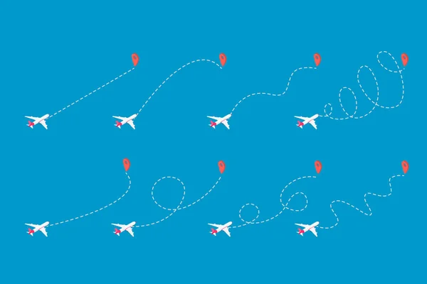 Illustration Vectorielle Des Trajectoires Avion Voyages Aériens — Image vectorielle