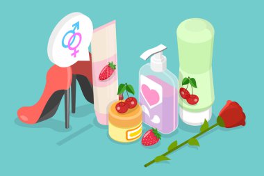 3 Boyutlu Isometric Düz Vektör Yağlayıcı, Yağ ve Krem Tüpü, Nemlendirici Kozmetik