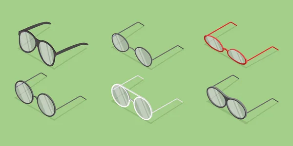 Isometric Flat Vector Set Eyeglasses Classic Modern Style - Stok Vektor