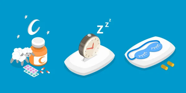 Isometric Flat Vector Conceptual Illustration Better Sleep Tips Bedtime Aid — Stock Vector