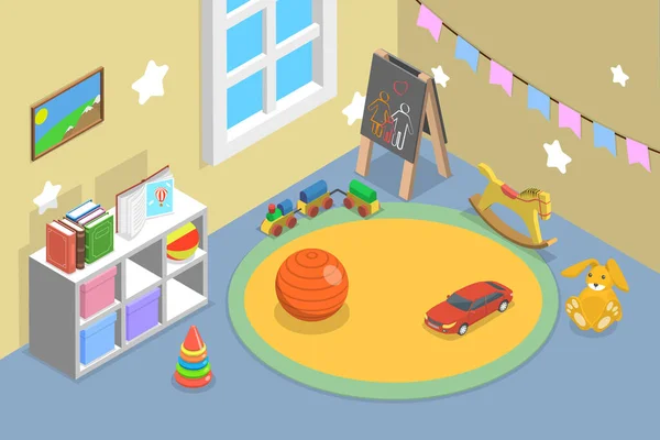 Isometrischer Flacher Vektor Konzeptuelle Illustration Des Kinderspielzimmers Klassenzimmers Des Kindergartens — Stockvektor
