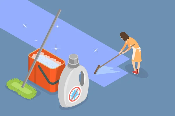 Isometric Flat Vector Conceptual Illustration Floor Cleaning Housekeeping Housework Rutina — Stockový vektor