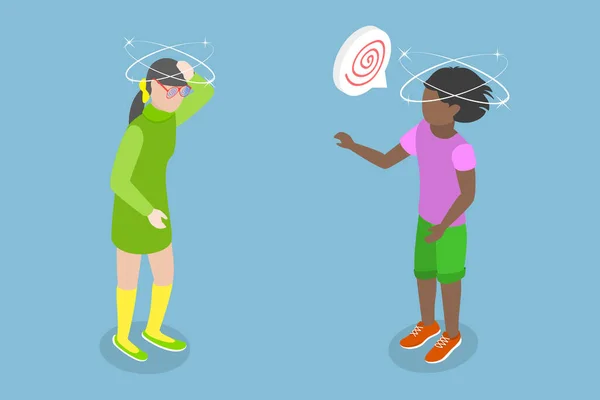 3D等距平面矢量概念图解儿童眩晕 儿童感到眩晕或失败 — 图库矢量图片