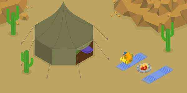 Isometric Flat Vector Conceptual Illustration Bedouin Camp Safari Tent Desert — Stockový vektor