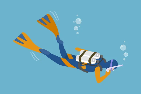 Isometric Flat Vector Conceptual Illustration Scuba Diver Underwater Marine Life — 스톡 벡터