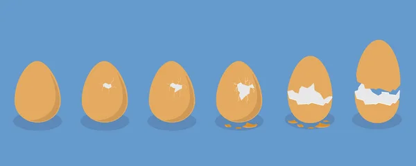 Isometric Flat Vector Set Broken Chicken Eggs Cracked Eggshell — Stock Vector