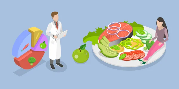 Isométrico Plano Vetor Ilustração Conceitual Nutricionista Faz Plano Refeição Dieta —  Vetores de Stock