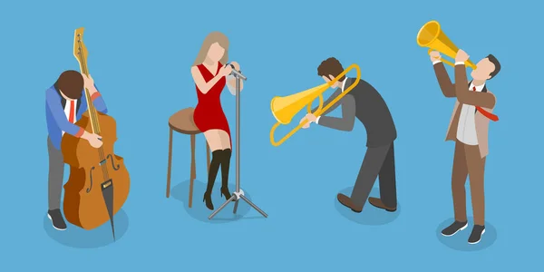 Isometric Flat Vector Conceptual Illustration Jazz Band Festival Orchestra Performers — 스톡 벡터