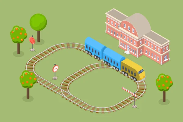 Isometric Flat Vector Conceptual Illustration Toy Railway Children Transport Game — 스톡 벡터