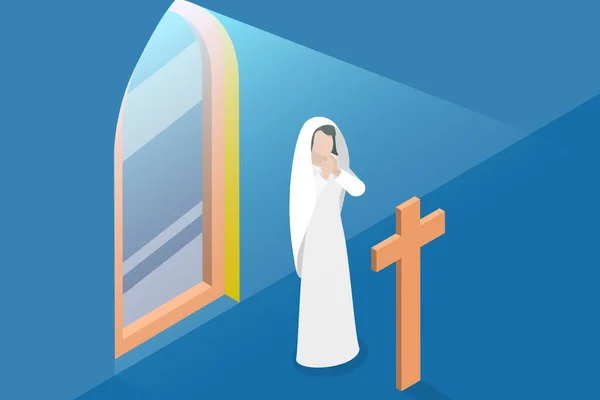 Isometryczne Płaski Wektor Konceptualny Ilustracja Maryi Dziewicy Matka Jezusa Chrystusa — Wektor stockowy