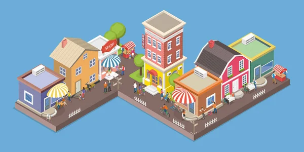 Изометрическая Плоская Векторная Концептуальная Иллюстрация Городской Жизни Уличных Кафе Ресторанов — стоковый вектор
