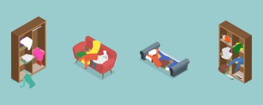3 Boyutlu Isometric Düz Vektör Dağınık ve Dağınık Kıyafetler, Kargaşa, Düzensizlik ve Depolama Bozukluğu