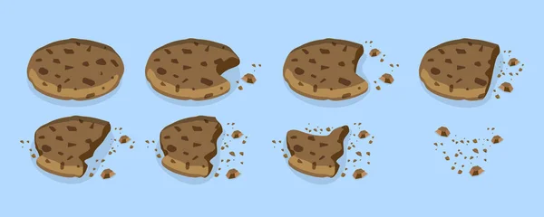 Isometrisk Platt Vektor Uppsättning Bitten Cookies Chip Biscuit Och Crumbs — Stock vektor