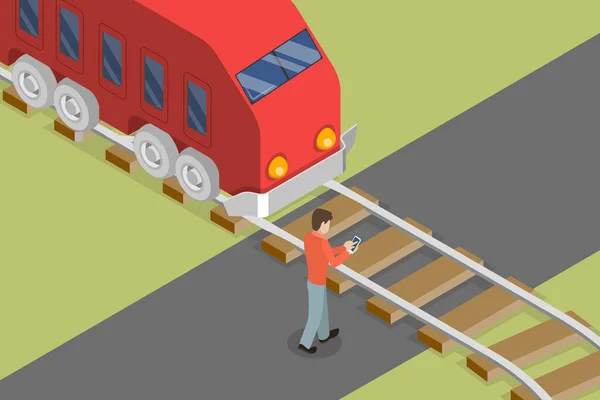 Boyutlu Isometric Düz Vektör Demiryolu Güvenliği Kurallarının Kavramsal Llüstrasyonu Platform — Stok Vektör