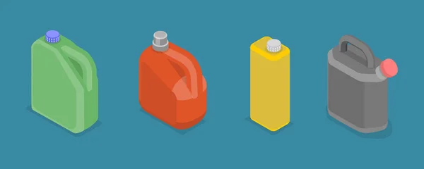 空白塑料罐 汽油燃料贮存器三维等距平面矢量集 — 图库矢量图片
