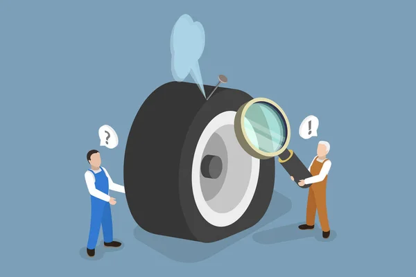 Isometric Flat Vector Conceptual Illustration Punctured Car Wheel Flat Tyre — 스톡 벡터