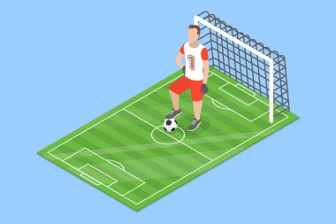 3B Isometric Düz Vektör Kaleci, Futbolcu veya Futbolcunun Kavramsal İllüstrasyonu