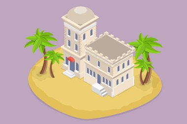 3D Isometric Düz Vektör Antik Arap Şehri, Geleneksel İslami Yapı Kavramsal İllüstrasyonu