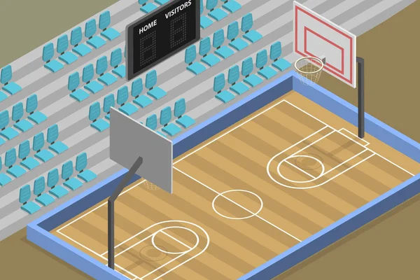 篮球场 体育场或篮球场的三维等距平面矢量概念图解 — 图库矢量图片