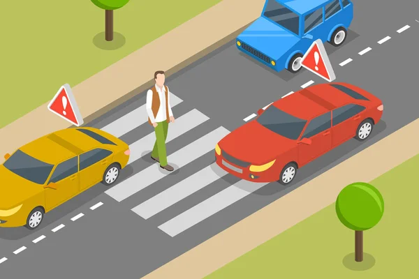 3Dアイソメトリックフラットベクトル歩行者交差点 道路安全規則の概念図 — ストックベクタ