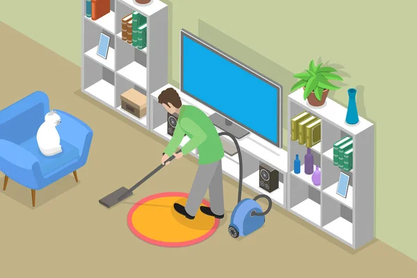 Isometric Flat Vector Conceptual Illustration Husband Doing Domestic Work Man — Stock Vector