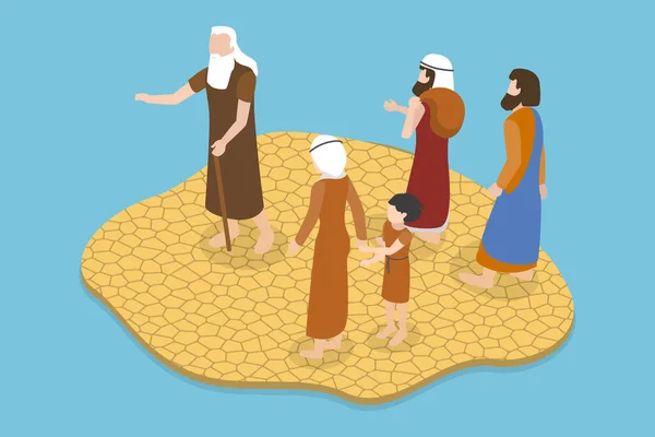 Isometrisk Platt Vektor Konceptuell Illustration Bibelns Moses Profet Bibelberättelser — Stock vektor