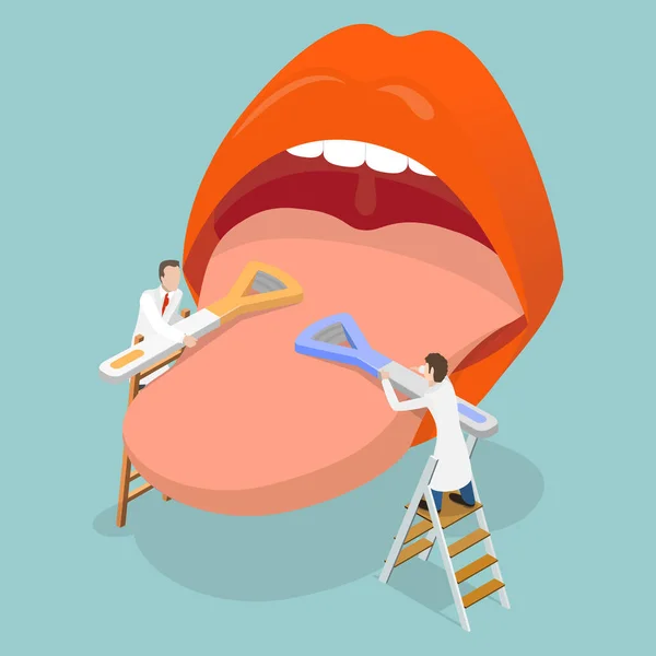 Isometric Flat Vector Conceptual Illustration Tongue Cleaner Scraper Dental Care - Stok Vektor