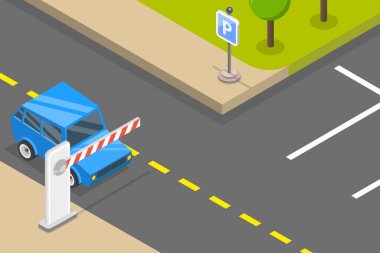 3D Isometric Düz Vektör Konsept Park Kapısı, Paralı Otopark