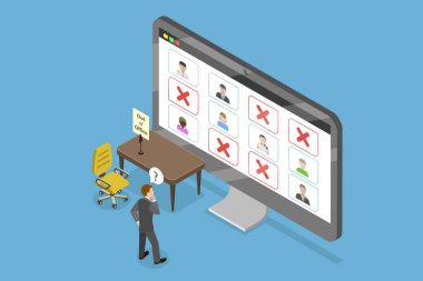 3 Boyutlu Isometric Düz Vektör Ofis Dışının Kavramsal İllüstrasyonu, Çalışanların İzini Sürme Çıkışı