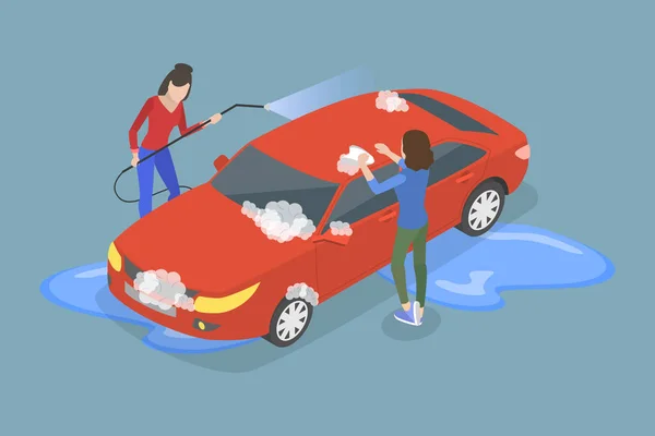 Isometric Flat Vector Conceptual Illustration Carwash Service Vehicle Cleaning Station — стоковий вектор