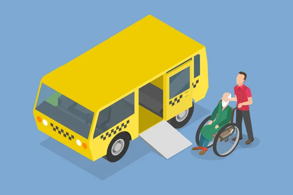 Isometryczny Płaski Wektor Konceptualny Ilustracja Transportu Osób Niepełnosprawnych Osób Niepełnosprawnych — Wektor stockowy