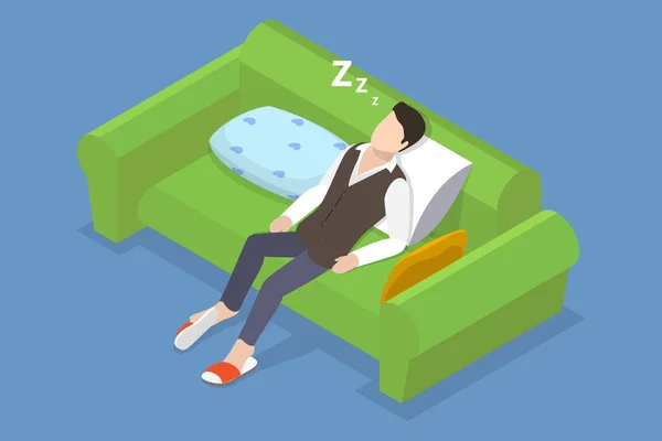Isometric Flat Vector Conceptual Illustration Sleeping Drunk Man Tiredness Depression — Stock Vector